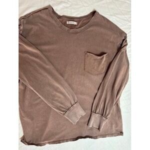 Free People Washed Out Long Sleeve Pocket Tee Brown Extra Large